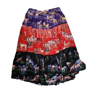 Vintage fringe Cowgirl horse print midi country western rodeo skirt